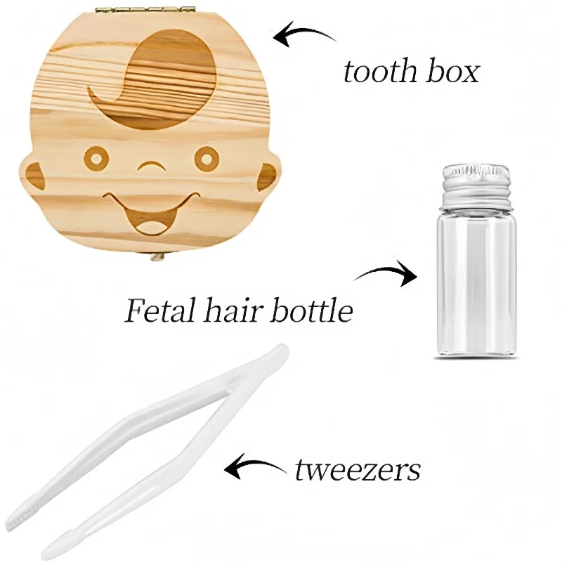 صندوق تخزين شعر الطفل وأسنان الأطفال، صندوق تخزين تذكاري لأسنان الأطفال الخشبية، مجموعة أسنان الأطفال وشعر الجنين B