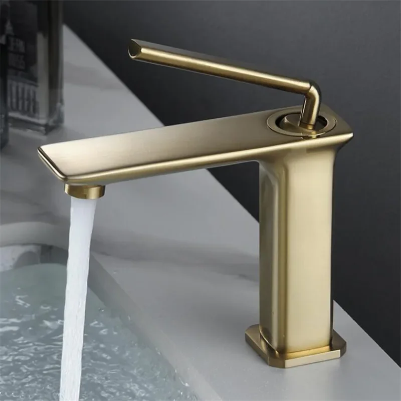 Brushed Gold Brass Bathroom Basin Faucet Cold And Hot Water Mixer Sink Deck Mounted Black/ChromeTap