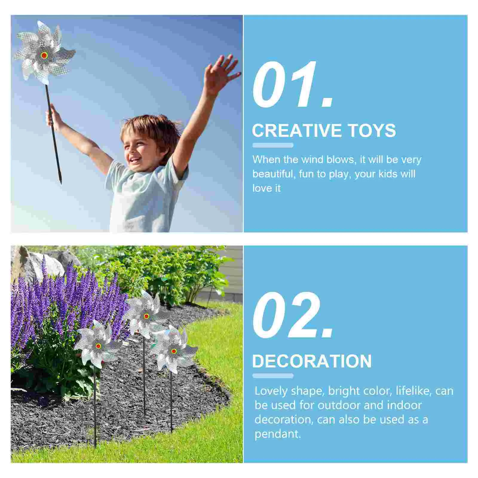 2 Pcs Silver Sequin Pinwheel Bird Device Sequined Toys Set Reflective Plastic Wind Animal Banishment Tool Pinwheels Child Kids