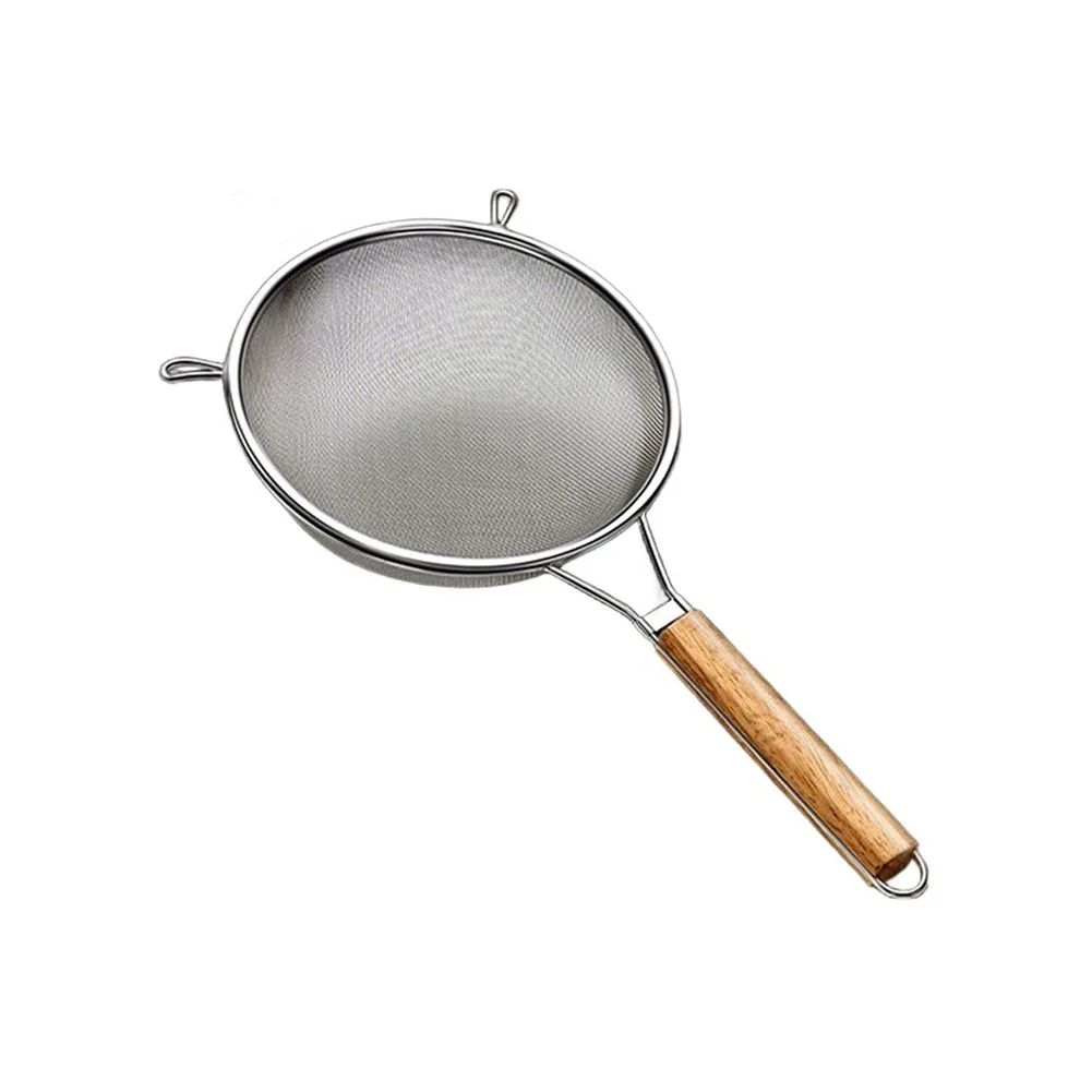 Stainless Steel Strainer with 304 Grade Material and Natural Wood Handle for Long Lasting For Kitchen Performance