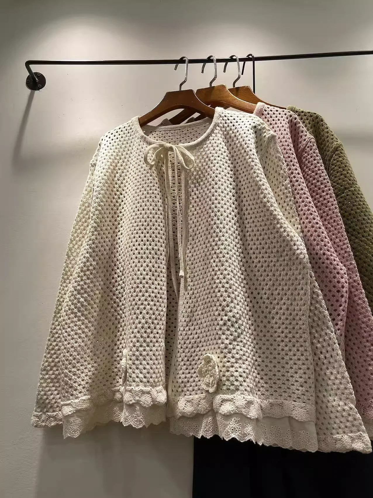 

2026 Women Sweater Autumn Winter Handmade Flower Loose Cardigan Long Sleeve Mori Girl Japanese Kawaii Lace-up Knitted Coat