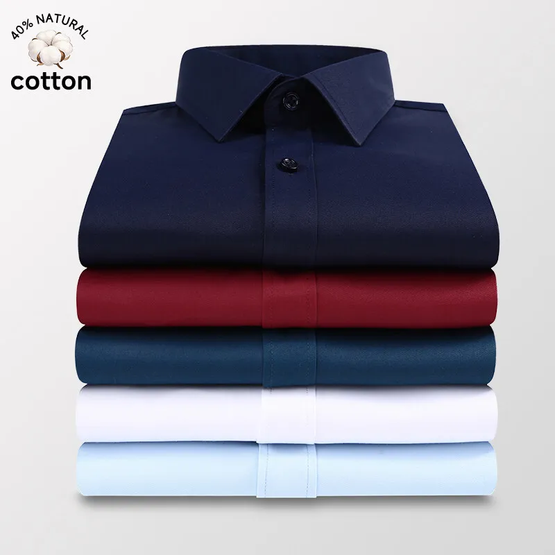 

40%Cotton Men's Long-sleeved Shirts Business Classic Basic Lapel Buttons Formal Shirts White Blue Slim Shirt Plus Size M-8XL