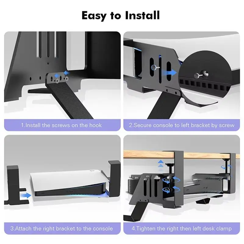 

AED7-Under Table Hanging Holder For PS5/For PS5 Slim Game Console Stander Bracket Earphone Gamepad Desktop Game Controller