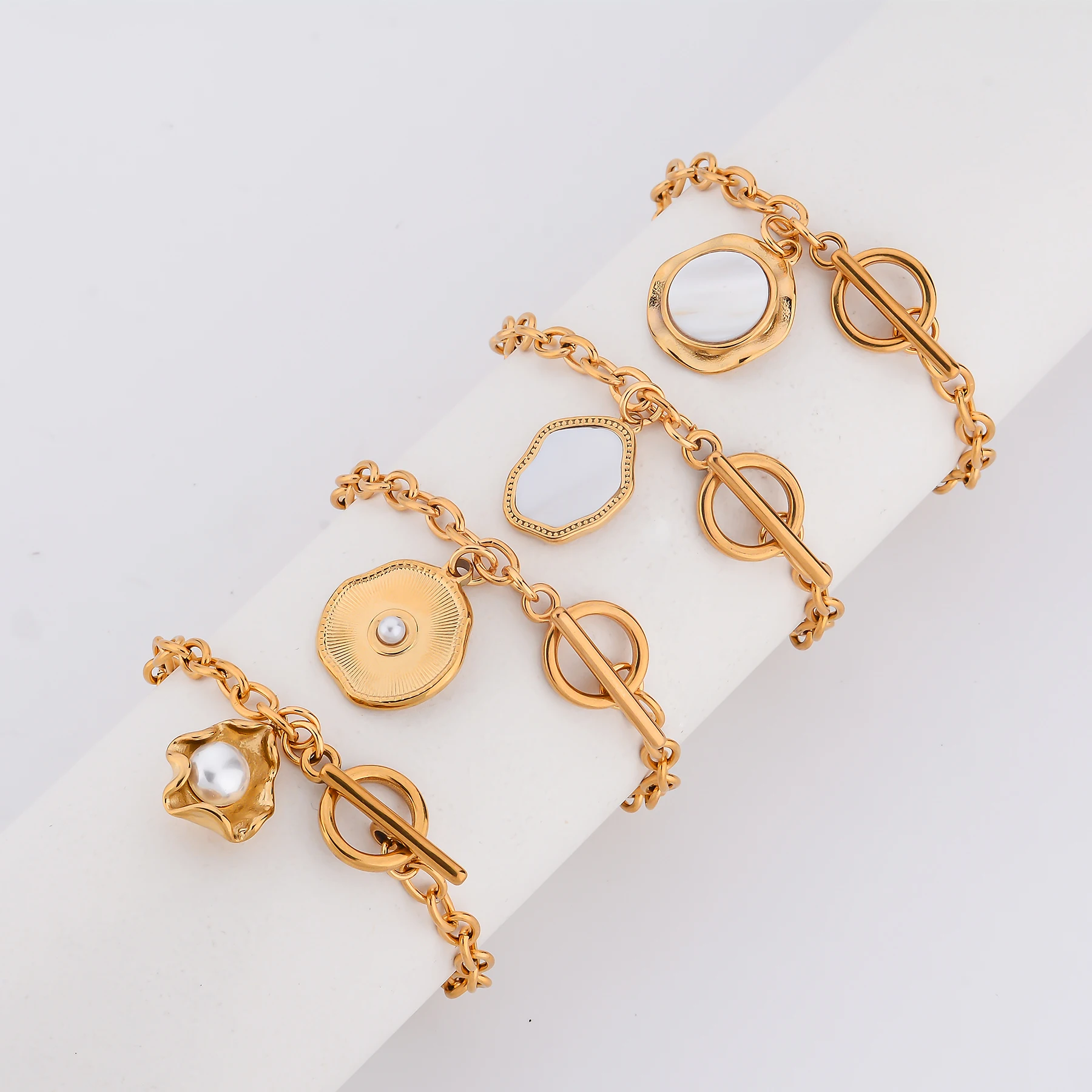 الأزياء الفولاذ المقاوم للصدأ تقليد اللؤلؤ شل سحر سلسلة ربط سوار غير يتلاشى أفضل هدية للنساء طول 18 سنتيمتر-25 سنتيمتر