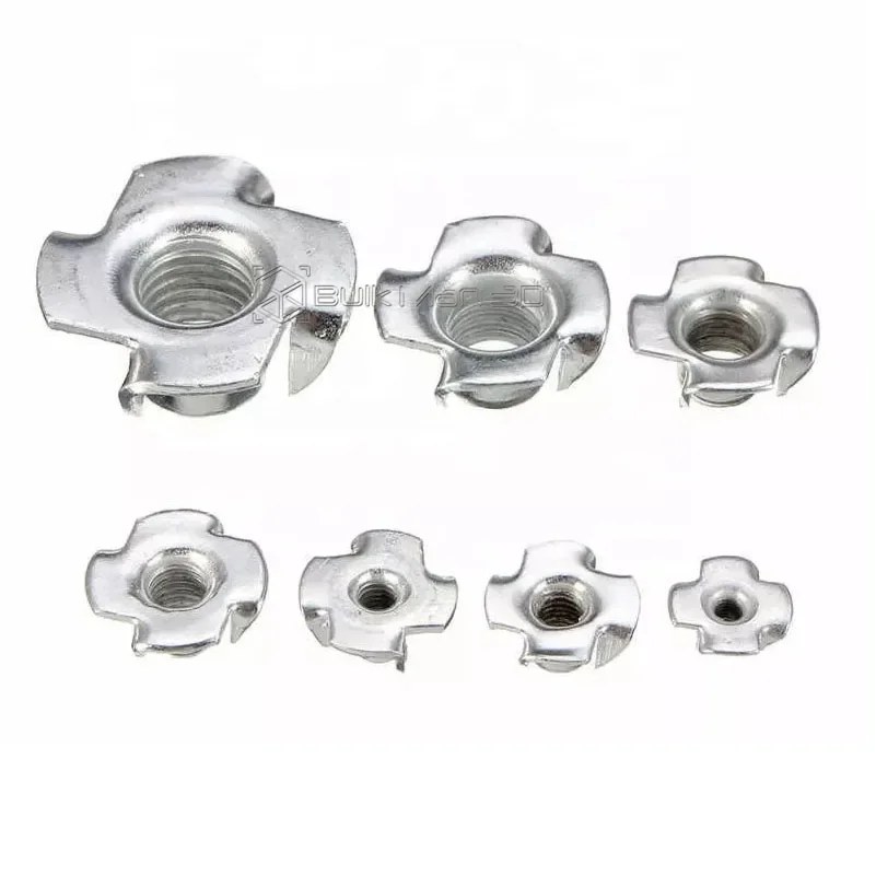 50Pcs/lot M3 M4 M5 M6 M8 M10 Thickened Zinc Plated Four Claws Nut Speaker T-nut Blind Pronged Insert Tee Nut Furniture Hardware