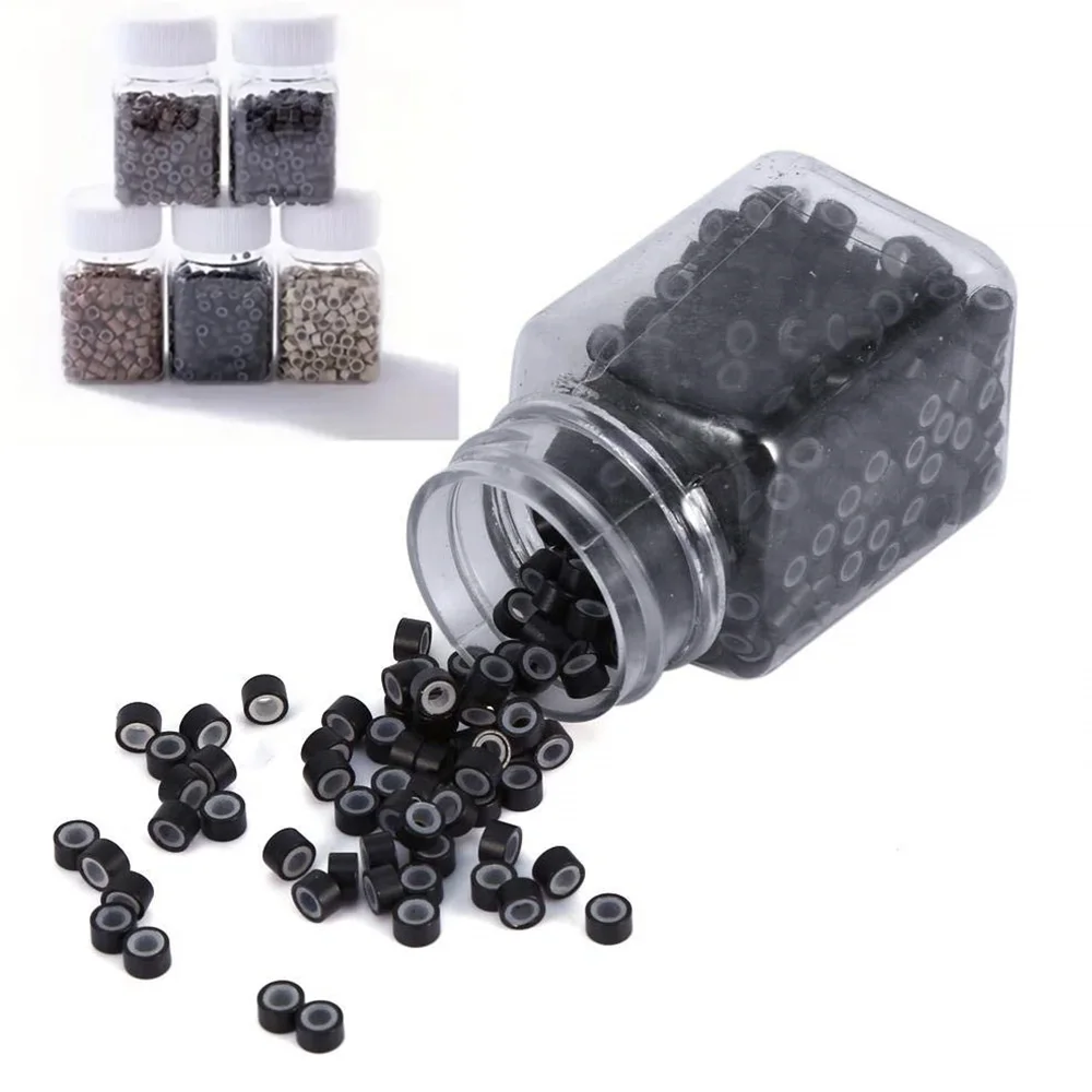 

500pcs Hair Extension Micro Rings Links Beads, 5mm Silicone Lined Beads For Hair Extensions Tool