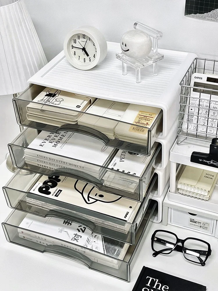 منظم مكتبي كبير السعة بأدراج، صندوق تخزين، رف لوضع الكتب، صندوق تنظيم لسكن الطلاب، رف بلاستيكي