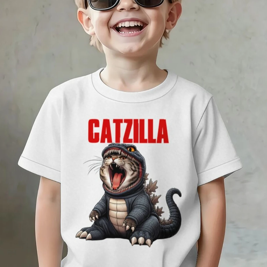 Cute Cat Cartoon Graphic T-Shirt Kids Funny Cat Gifts T-Shirts Top Tees Short Sleeve Cotton T-shirt Girls Boys Hip Hop TShirt