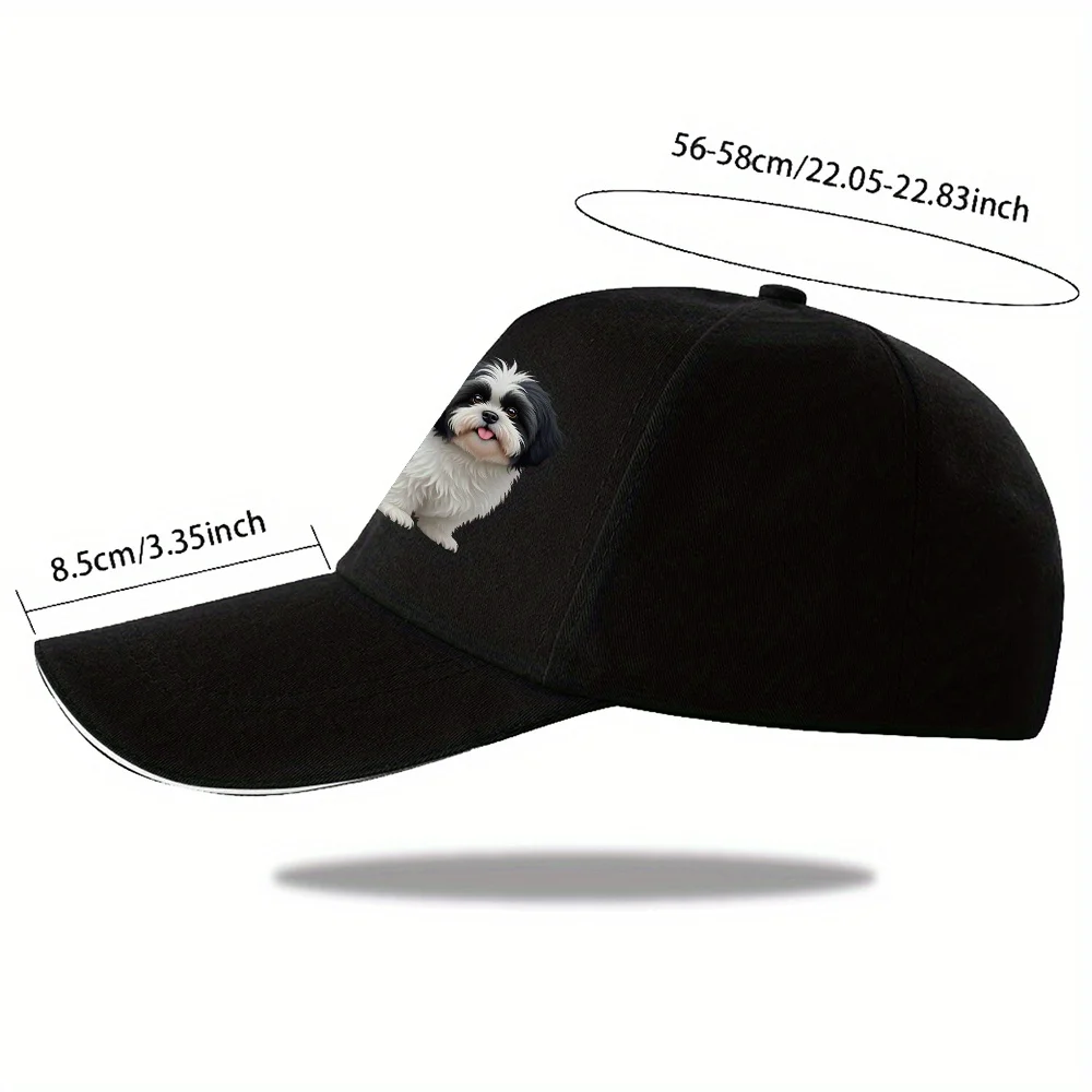 Black White Shih Tzu Dog Print Baseball Cap Adjustable Polyester Casual Outdoor Sports Headwear