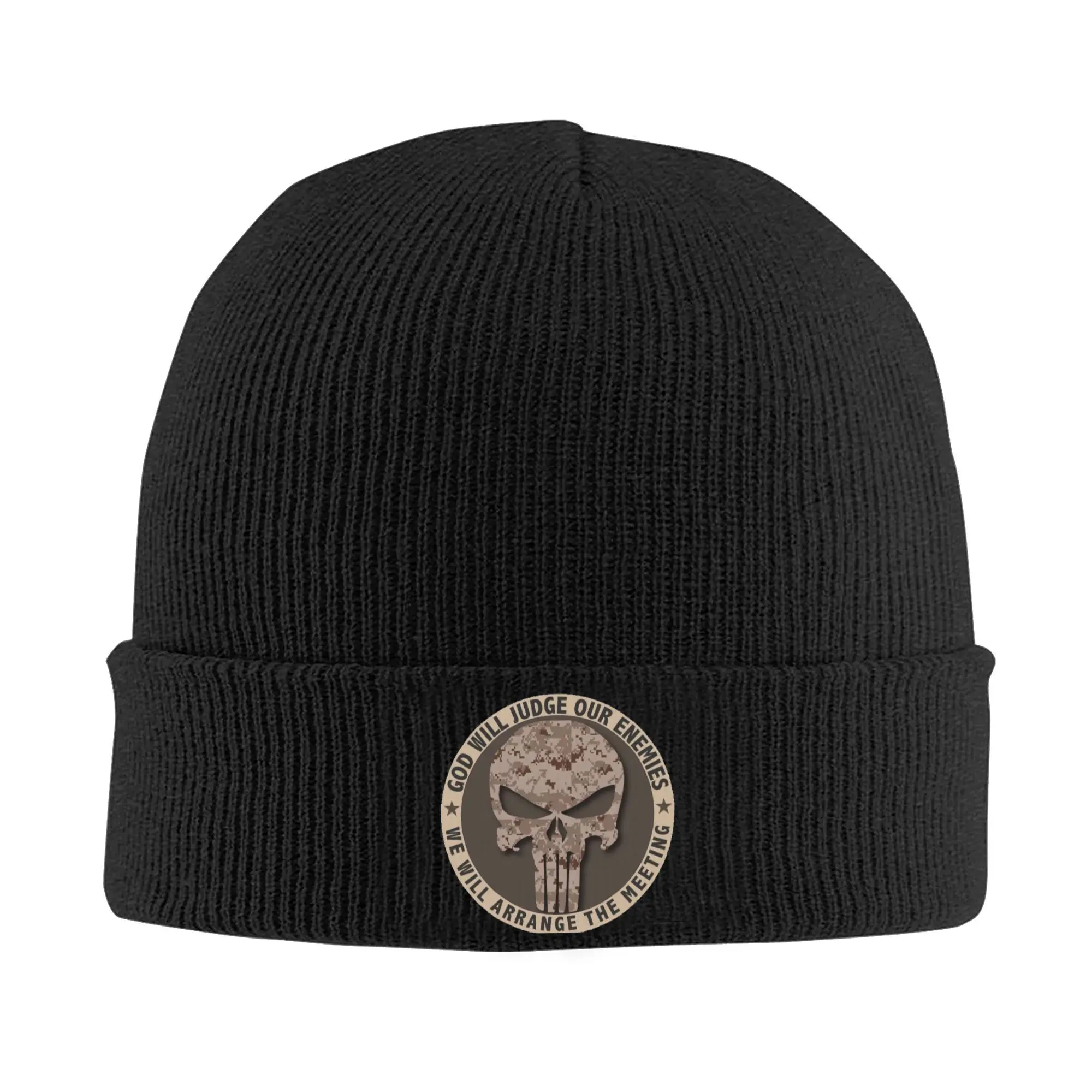 Custom God Will Judge Our Enemies We Will Arrange The Meeting Skullies Beanies Cap Knit Hat Adult Skull Skeleton Camo Bonnet Hat