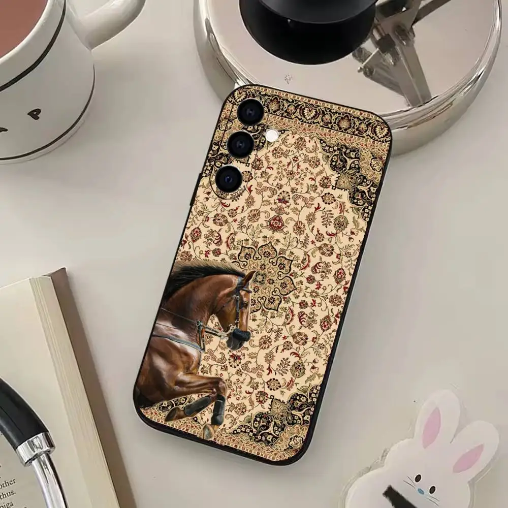 Funda de teléfono Noble con diseño persa de caballo para Samsung Galaxy A73, A72, A71, A70, A53, A52, A51, otras fundas negras suaves
