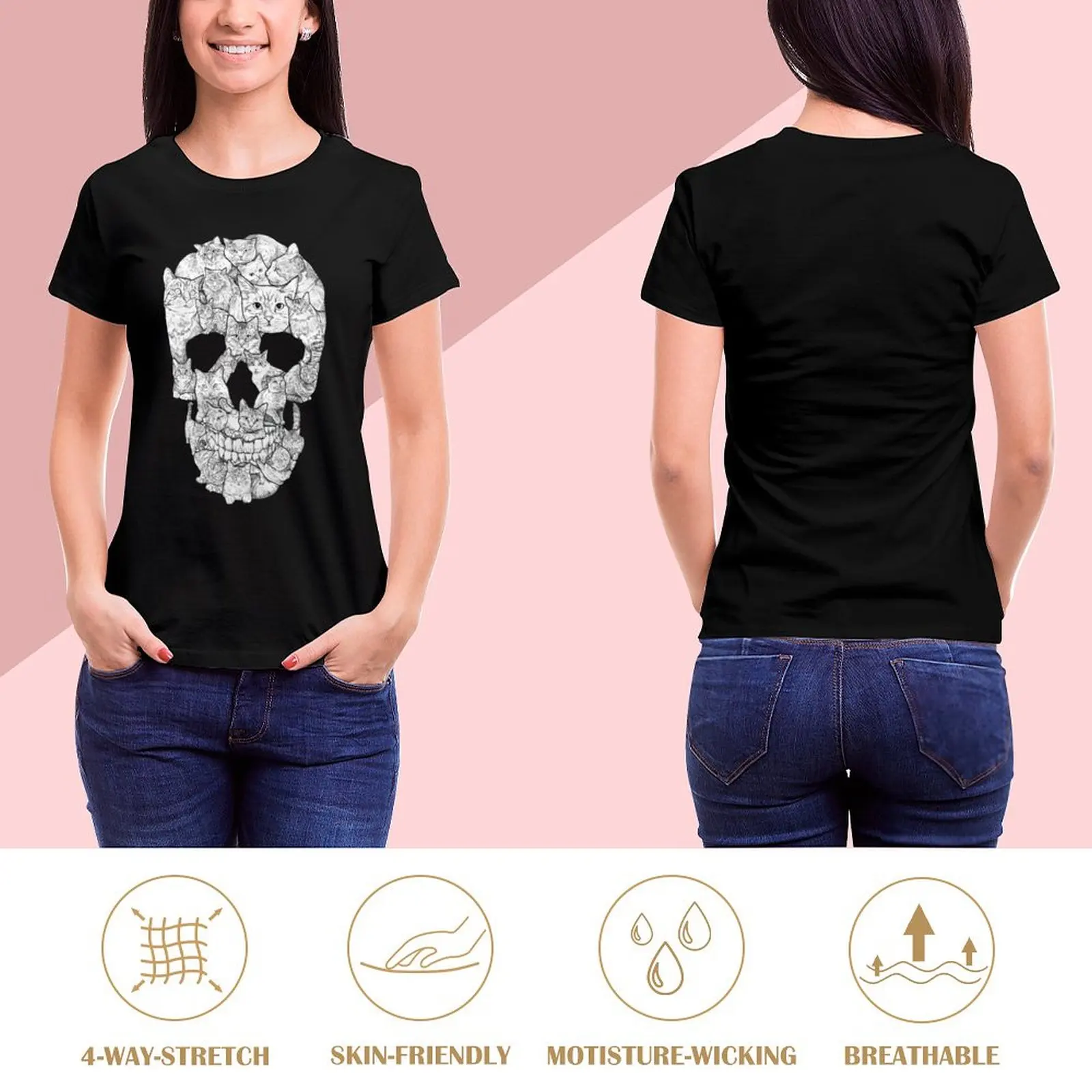 Cat Skull Kitty Skeleton Costume Tarot Premium T Shirt Graphic Shirt Casual Short Sleeved Female Tee T-Shirt Size S-4XL