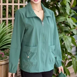 2023 Autumn and Winter Women's Solid Color Polo Neck Zipper Pocket Lace Up Loose Fashion Elegant Commuter Long Sleeve Coat