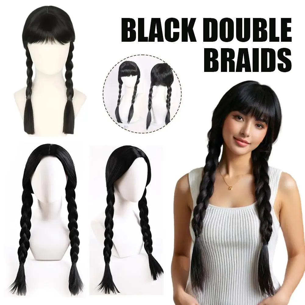 

Черное готическое танцевальное платье, униформа, парик для девочек, карнавальная вечеринка, размер для взрослых и детей, парик на Хэллоуин, Wednesdy Merlina Adams, парик для косплея для девочек