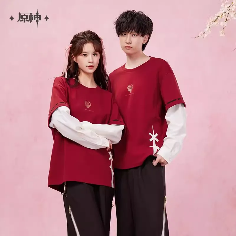 [Genuine] Yae Miko Theme Impression Casual Long Sleeve Tops Genshin Impact Cosplay Costumes Adult T-shirt Couple Clothes Gifts