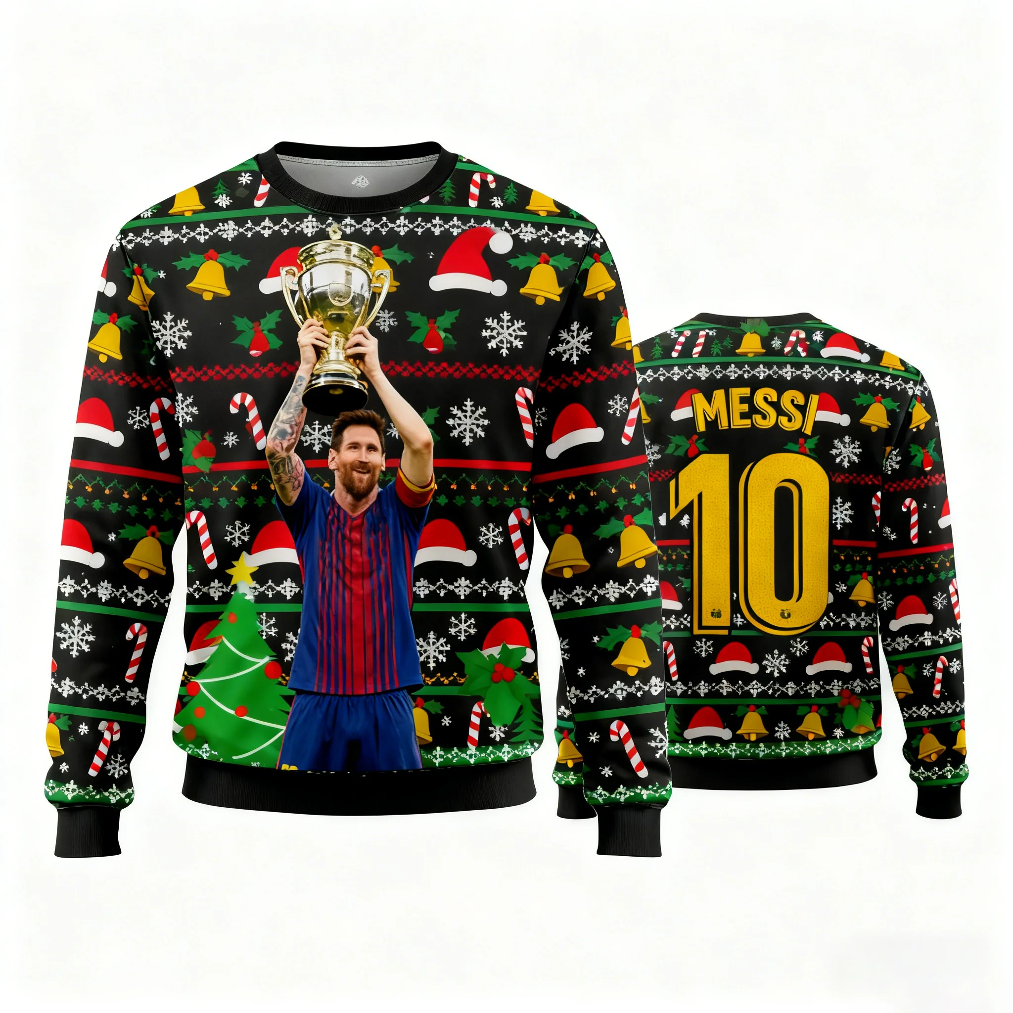 

Latest MESSI Christmas Football Fan Commemorative Long Sleeve Sweatshirt Autumn Winter Casual Sportswear for Kids and Adults