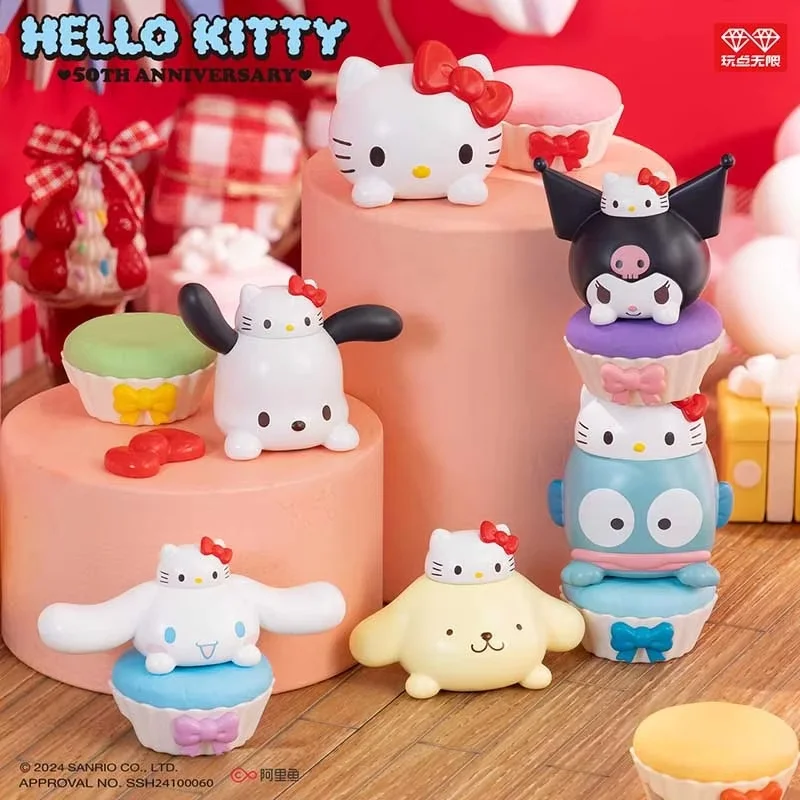 Sanrio mainan kotak buta dapat ditumpuk, Hello Kitty perayaan 50th dapat ditumpuk mode dapat ditumpuk hadiah anak-anak