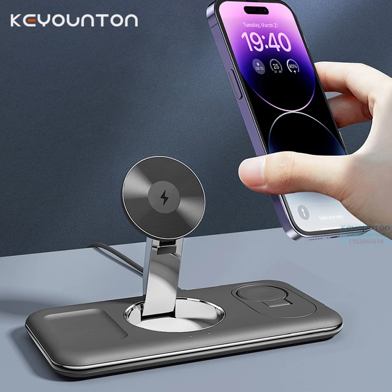 

3 in 1 Magnetic Wireless Charger Pad Stand for iPhone 15 14 Plus 13 12 ProMax Airpods iWatch Fast Wireless Charging Dock Station