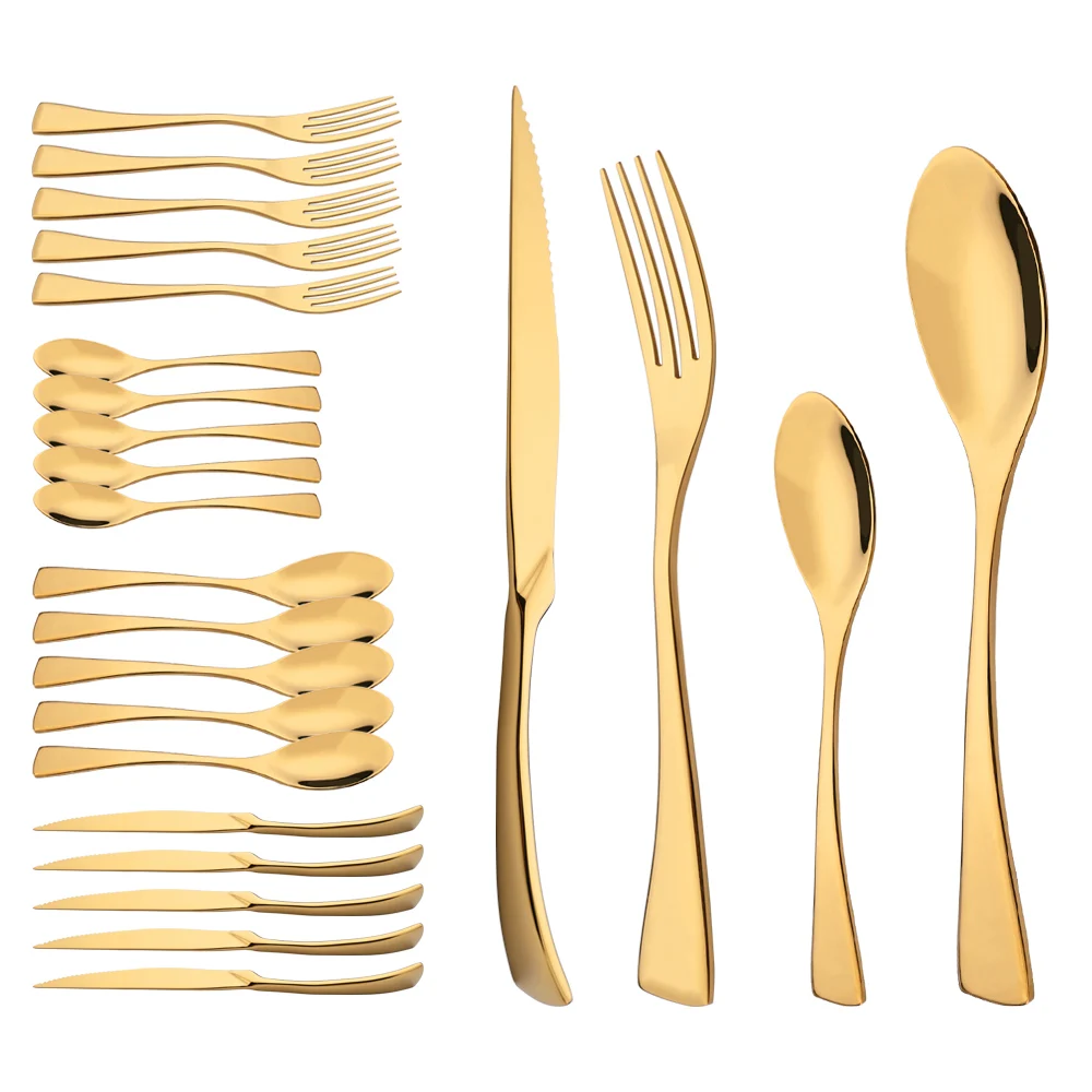 

304 Stainless Steel 24Pcs/Set Gold Dinnerware Set Steak Knife Fork Coffee Spoon Cutlery Set Kitchen Tableware Silverware Set