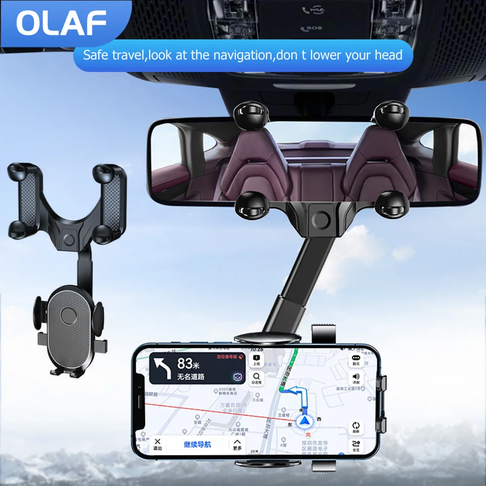 Car Phone Holder Smartphone Stand Car Support 360 Degree Rotatable Auto Rearview Mirror Clip Bracket Adjustable Cell Phone Car
