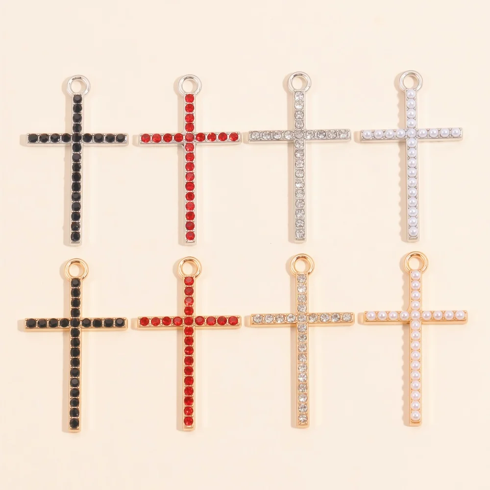 10Pcs New Trendy Sparkling Zircon Cross Pendant Necklace For Women Men Fashion Earrings DIY Jewelry Making Wholesale Accessories