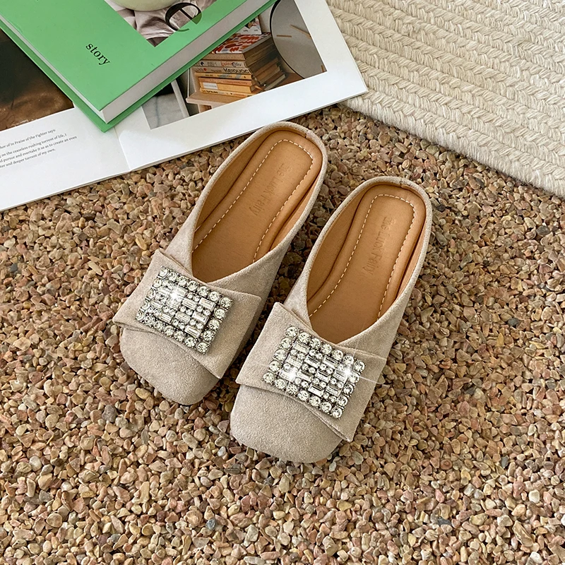 Novelty Design Slippers Women\'s Square Toe Mules Shoes 2024 Summer New Cow Leather Ladies Fashion Out Door Slipper Dcfh233