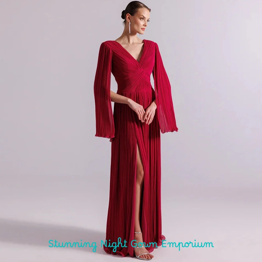 Formal Chiffon V-Neck Evening Dress Classic Long Sleeves Customized Prom Dresses Sexy Lace Up Back Special Occasion Gowns image 3