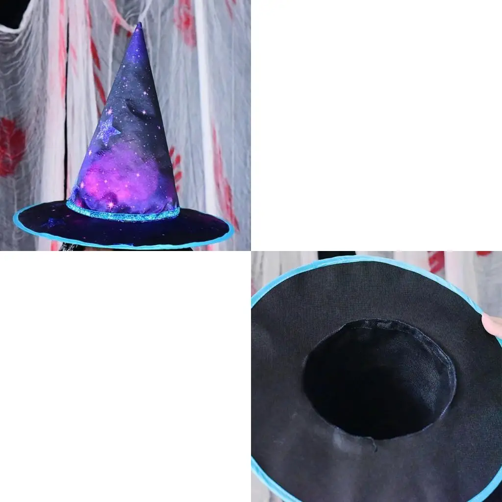 

652F Witch Hat with Golden Star Print Halloween Party Durable and Comfortable Festival Wedding Birthday Gift Accessory