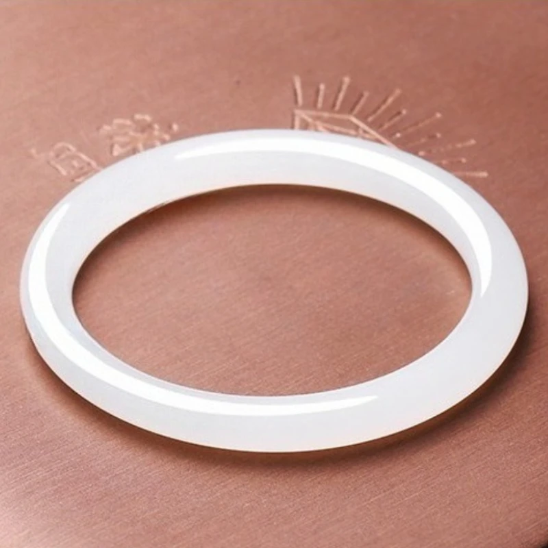 

Natural Gold Silk Jade White Bracelet Women's Thin Round Bar Girl Fashion