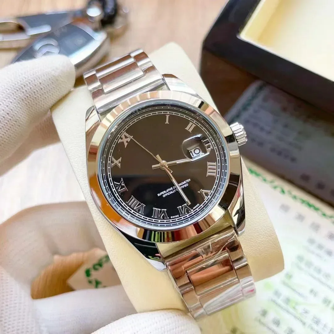 ساعة كوارتز رجالية حرفية رومانية، حزام كلاسيكي من الفولاذ المقاوم للصدأ، ساعة شعبية