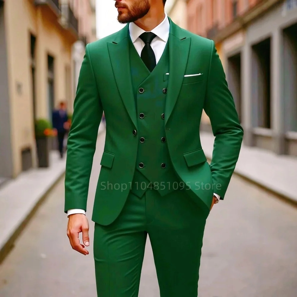 

3 Piece Burgundy Men's Suits Elegant Full Set Single Breasted Peaked Lapel Blazer Formal Prom Business Suits