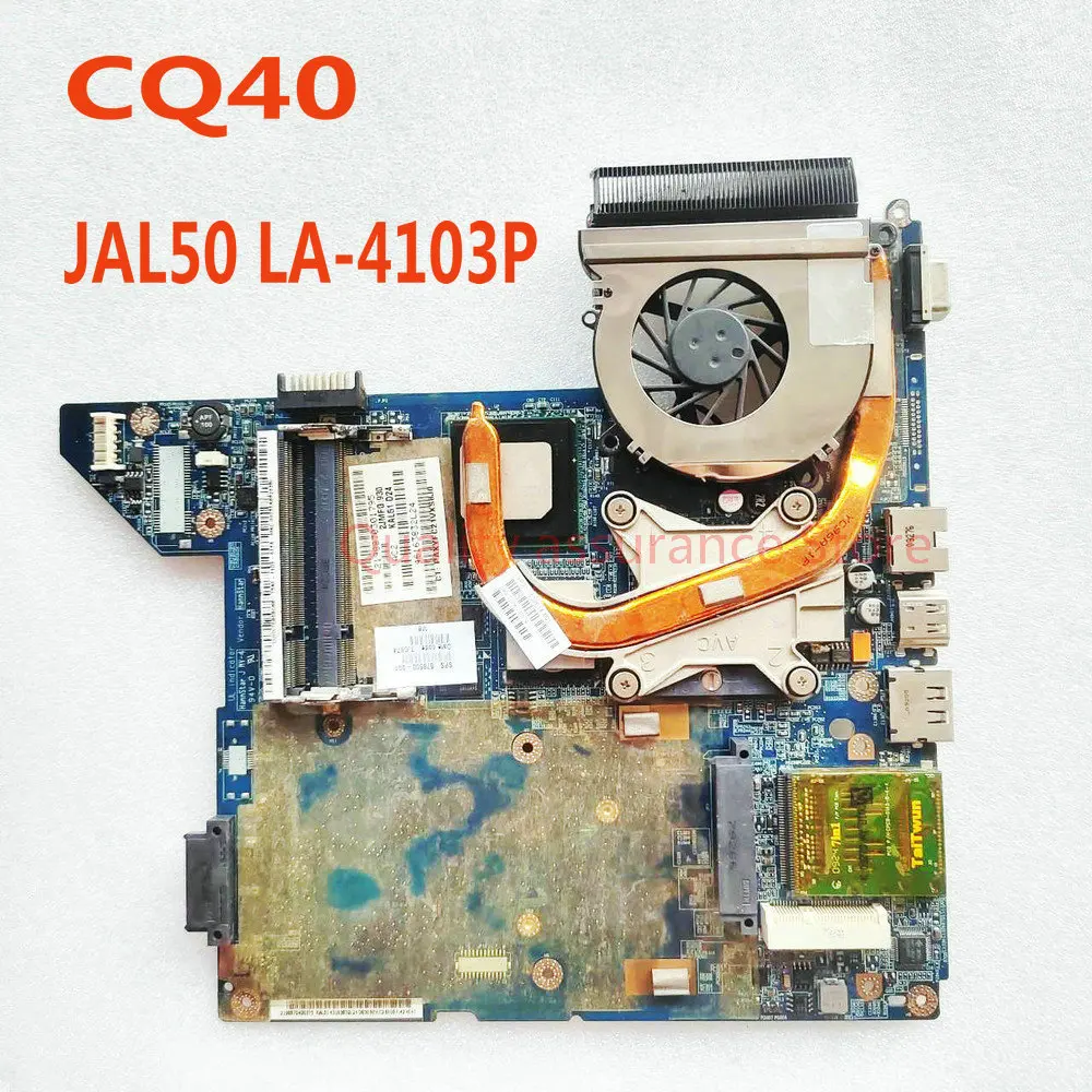 

For HP Compaq CQ40 Laptop Motherboard + Heatsink +CPU 590316-001 577512-001 578600-001 JAL50 LA-4103P MainBoard DDR2