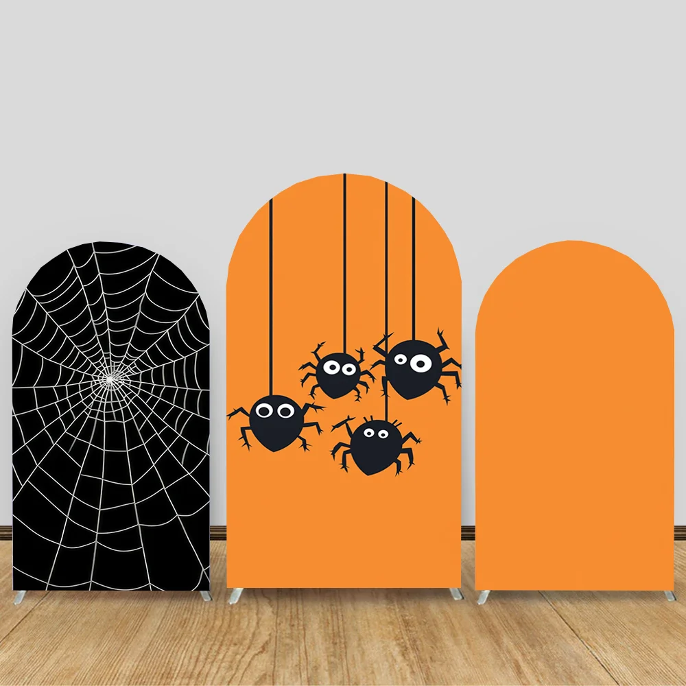 

Arch Backdrop Double-sided Cartoon Spider Web Arch Backdrop Vibrant Orange and Black Web Pattern Spider Logo