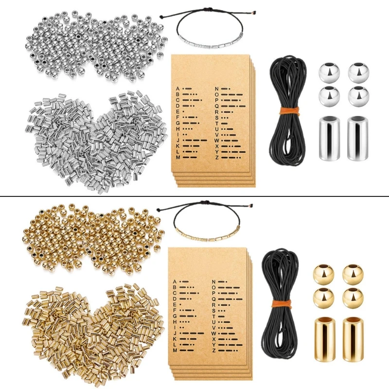DIY Morse Code Bracelet Making 400 Round Spacer Beads 400 Long Tube Beads 20 Morse Code Decoding Card 1Roll Wax Line