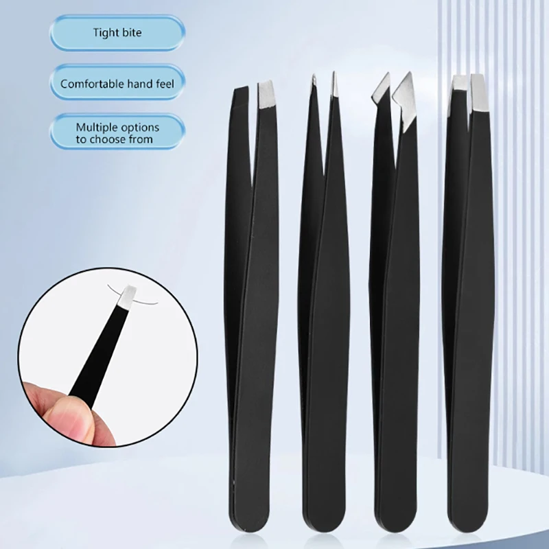 1Pc Precision Stainless Steel Tweezers For Eyebrow Hair Facial Hair Removal Splinter Blackhead Slant TipAngle Tip Pointed Tip..