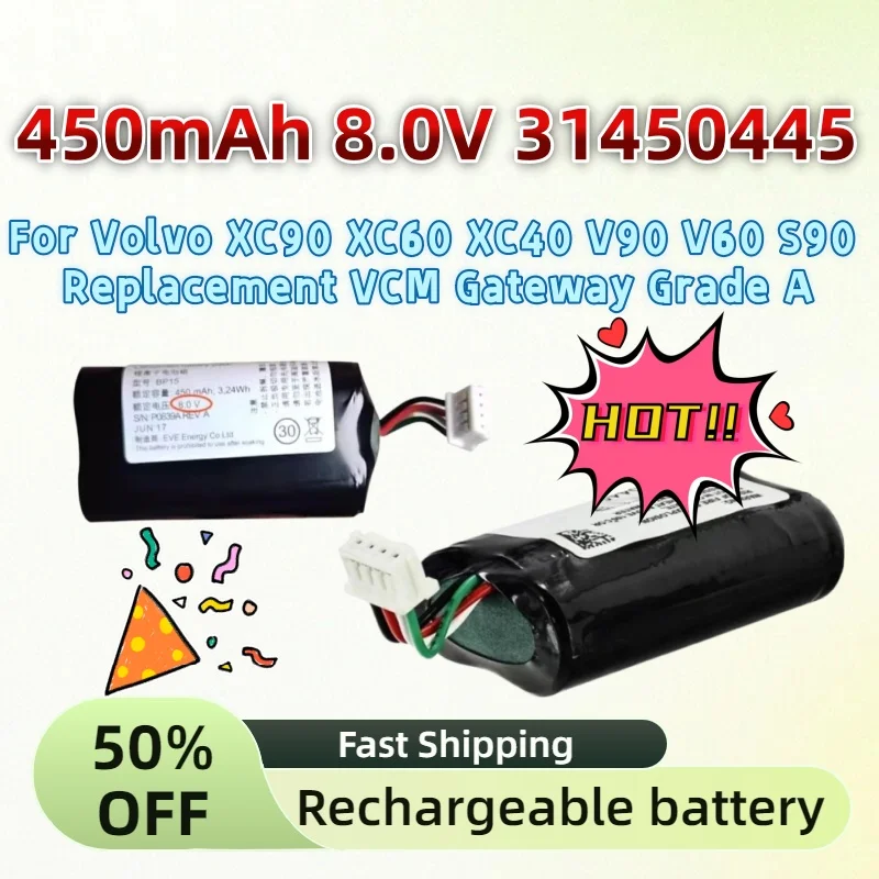 

For Volvo XC90 XC60 XC40 V90 V60 S90 Replacement VCM Gateway Grade A High-Quality New 450mAh 8.0V 31450445 GBQ6E BP15