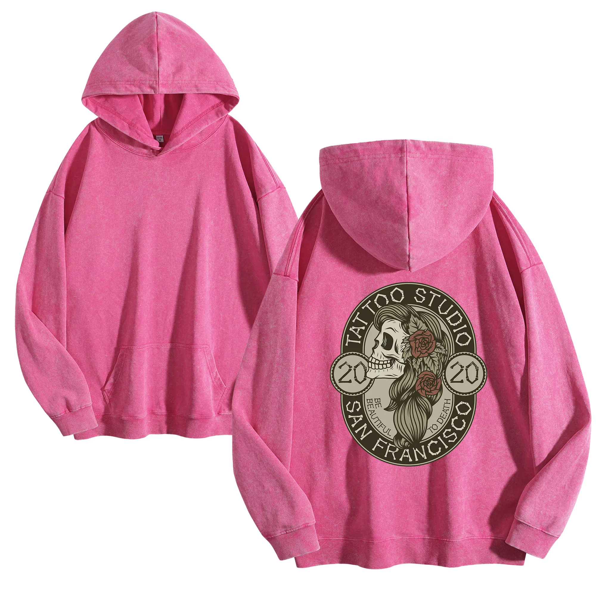 سان فرانسيسكو طباعة الظهر 400GSM خمر غسلها هوديي للجنسين المتضخم الشارع الشهير البلوز مجموعة الخريف/الشتاء