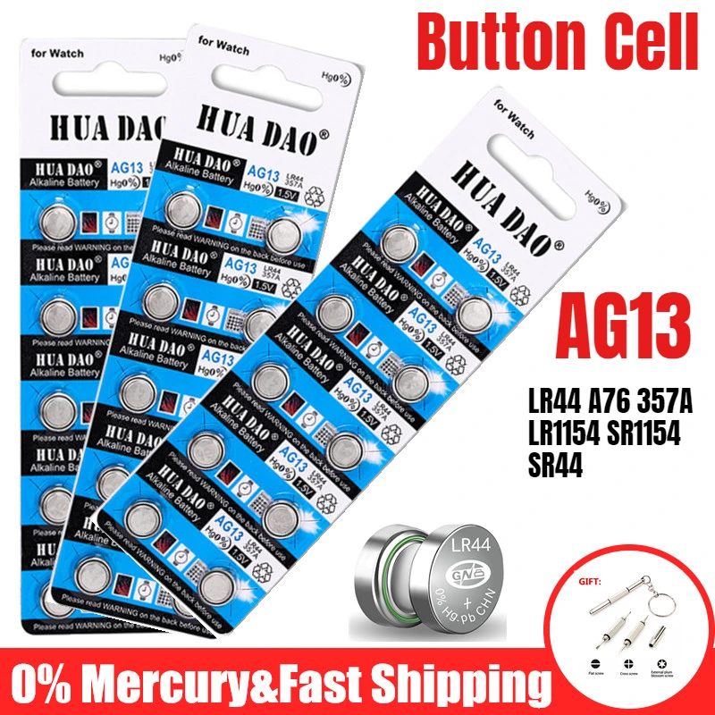 6-100PCS AG13 LR44 Button Cell A76 357 357A LR1154 SR1154 SR44 Button Battery For Watch Car Key Remote Control Electric Toy