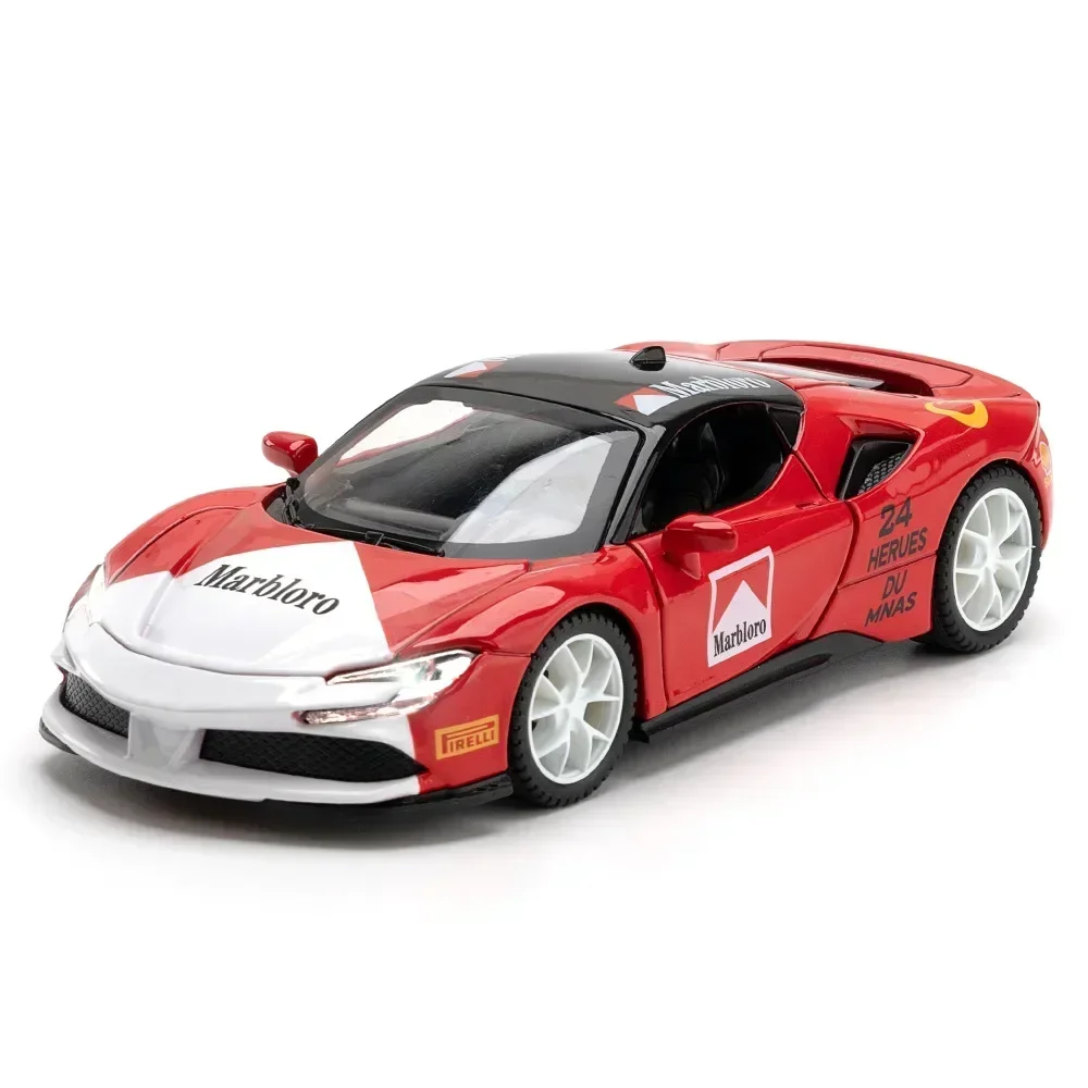 1:32 Ferrari SF90 samochód sportowy Diecast Model ze stopu metalu samochód dźwięk światło wycofać kolekcja zabawek prezenty