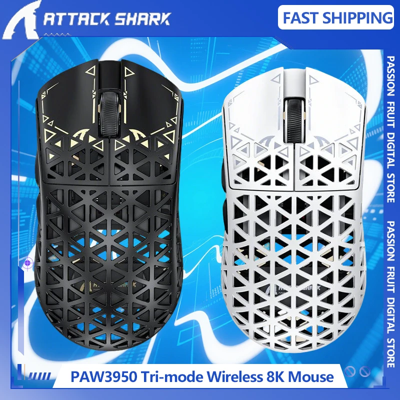 

Беспроводная мышь Attack Shark R5 Ultra, трехрежимная, 8K PAW3950, 42000 точек на дюйм, легкая, из углеродного волокна, с полым дизайном, игровая мышь для киберспорта