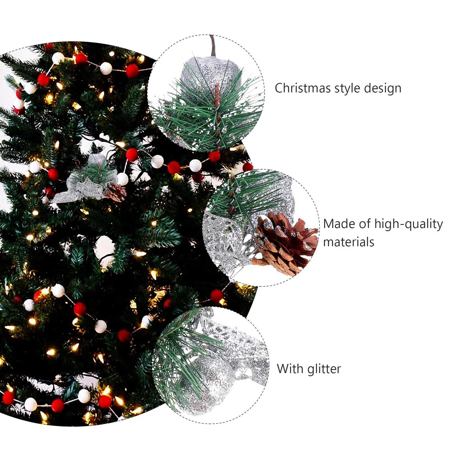 

1pc Christmas Tree Cuttings Artificial Glitter Pine Branches Fake Leaves Decor Party Handmade Red Simulation Leaf Festive