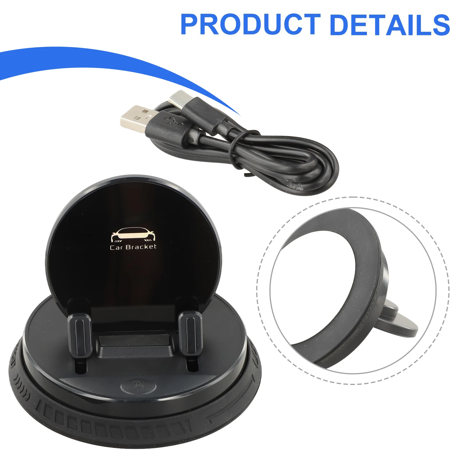 

Rotatable Car Phone Holder with 360 Degree Adjustment and Secure Spring Clamp Including Charging Cable Storage for Smartphones