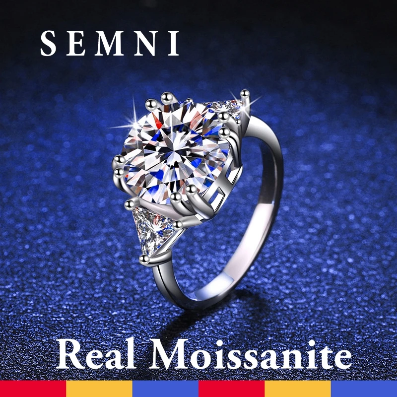 SEMNI Luxury 5.0CT Moissanite Diamond Rings for Women Ruby Sapphire Lovers Wedding Promise Band 925 Sterling Silver Anillos