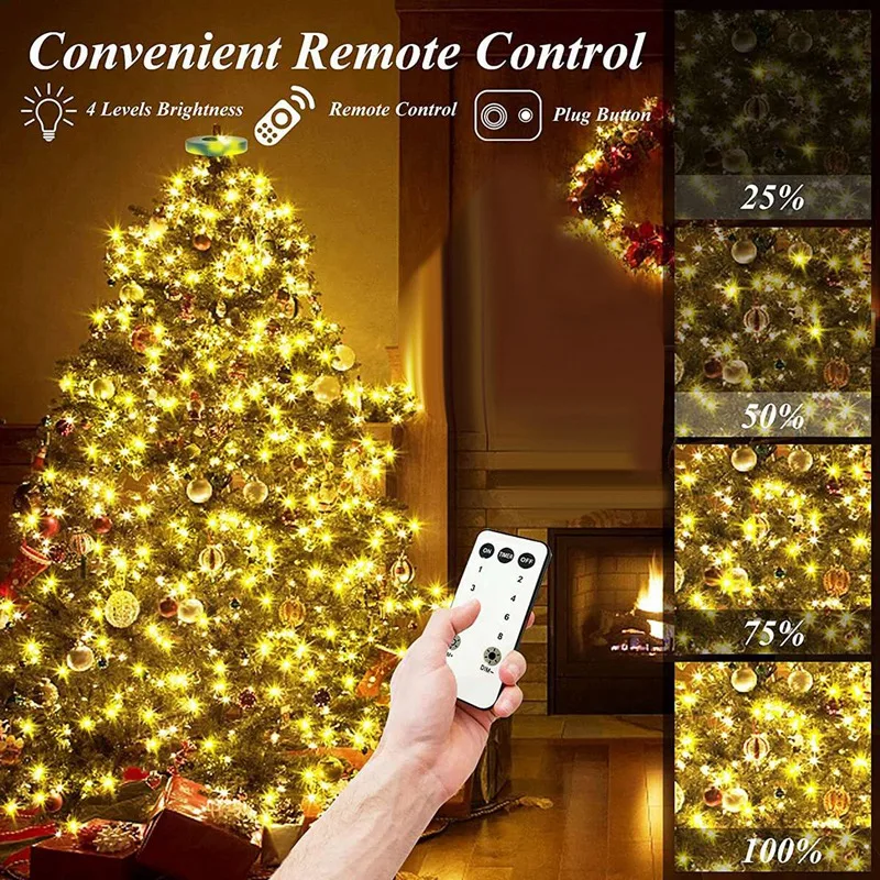 Christmas Tree Lights 400 LED Christmas Lights With 8 Light Modes Memory Function 6.6FT X 16 White US Plug