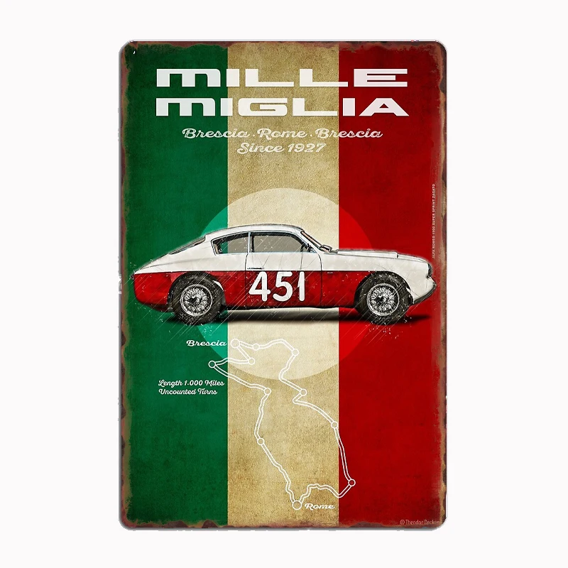 Mille Miglia Vintage AR 1900 Sport Cars Metal Sign Poster Garage Room Wall Decoration Cinema Living Custom Tin Home Decor