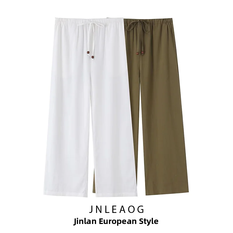 JNLEAOG Summer New Fashion Pure Color Straight Leg Pants Women's Elegant Atmosphere Match All 2026 Natural Waist Polyester Fiber
