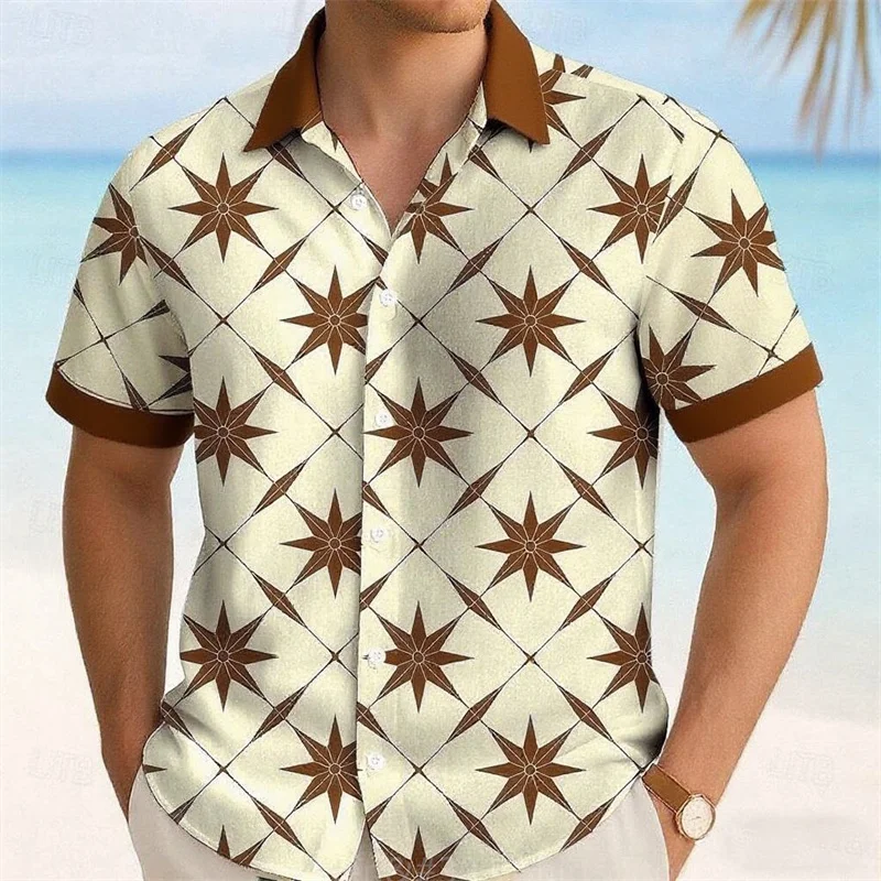 Hawaiian Men's Shirt Casual Lapel Cardigan Top Summer Beach Vacation Short Sleeve Shirts Fashion Loose T-Shirts y2k Men Clothing