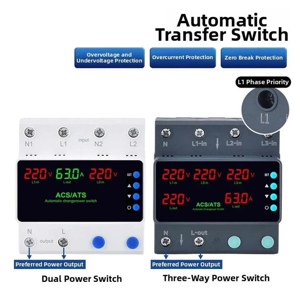 1Pcs Dual Power Automatic Transfer Switch 220V Overvoltage Undervoltage Protector For Home Electrical Safety System