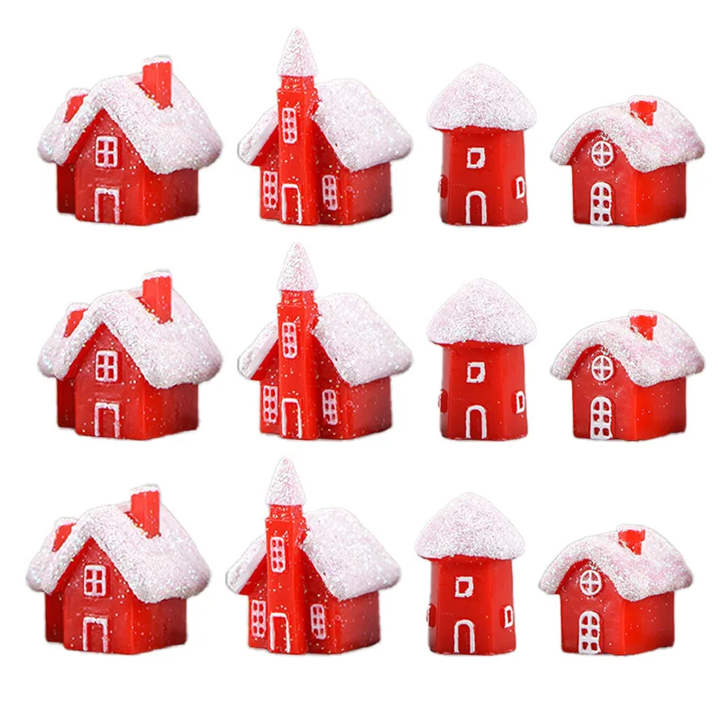 4/12 Stück Weihnachten Mini rotes Haus Ornament Schreibtischzubehör Weihnachtsgeschenke 2026 Navidad Neujahr Urlaub Dekoration