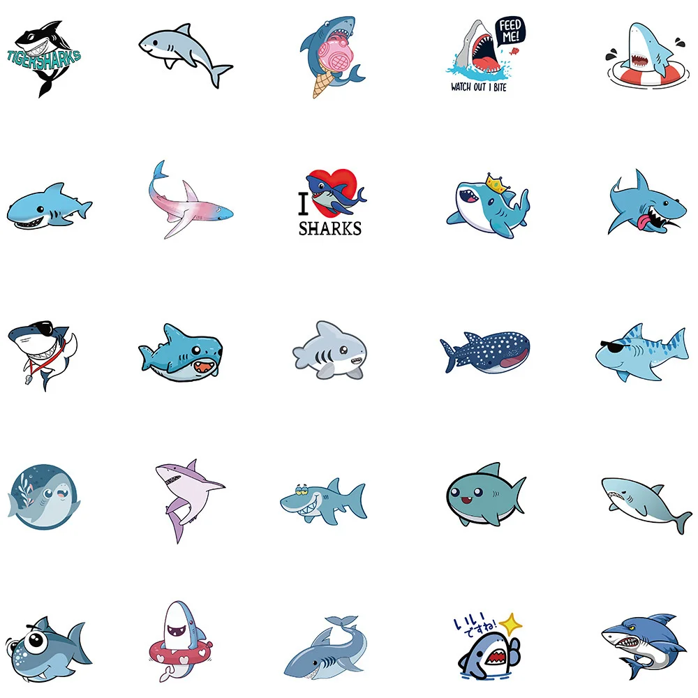 10/30/50pcs Sea Creature Shark Cartoon Cute Sticker For Kids Toys Luggage Laptop Ipad Skateboard Journal Gift Guitar Sticker Who